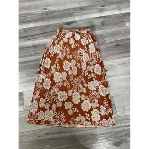 Anna Morgan Rust Orange Floral Paisley Pleated Maxi Skirt Womens Medium Boho